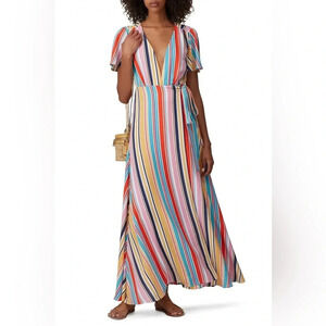 Louna Meghan Wrap Dress Stripe Sz S Beach Resortwear Casual Maxi Vibrant